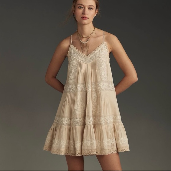 Anthropologie Embroidered Pintuck Mini Dress Medium - Picture 1 of 12